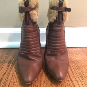 Manolo Blahnik Leather Shearling Ankle Boot